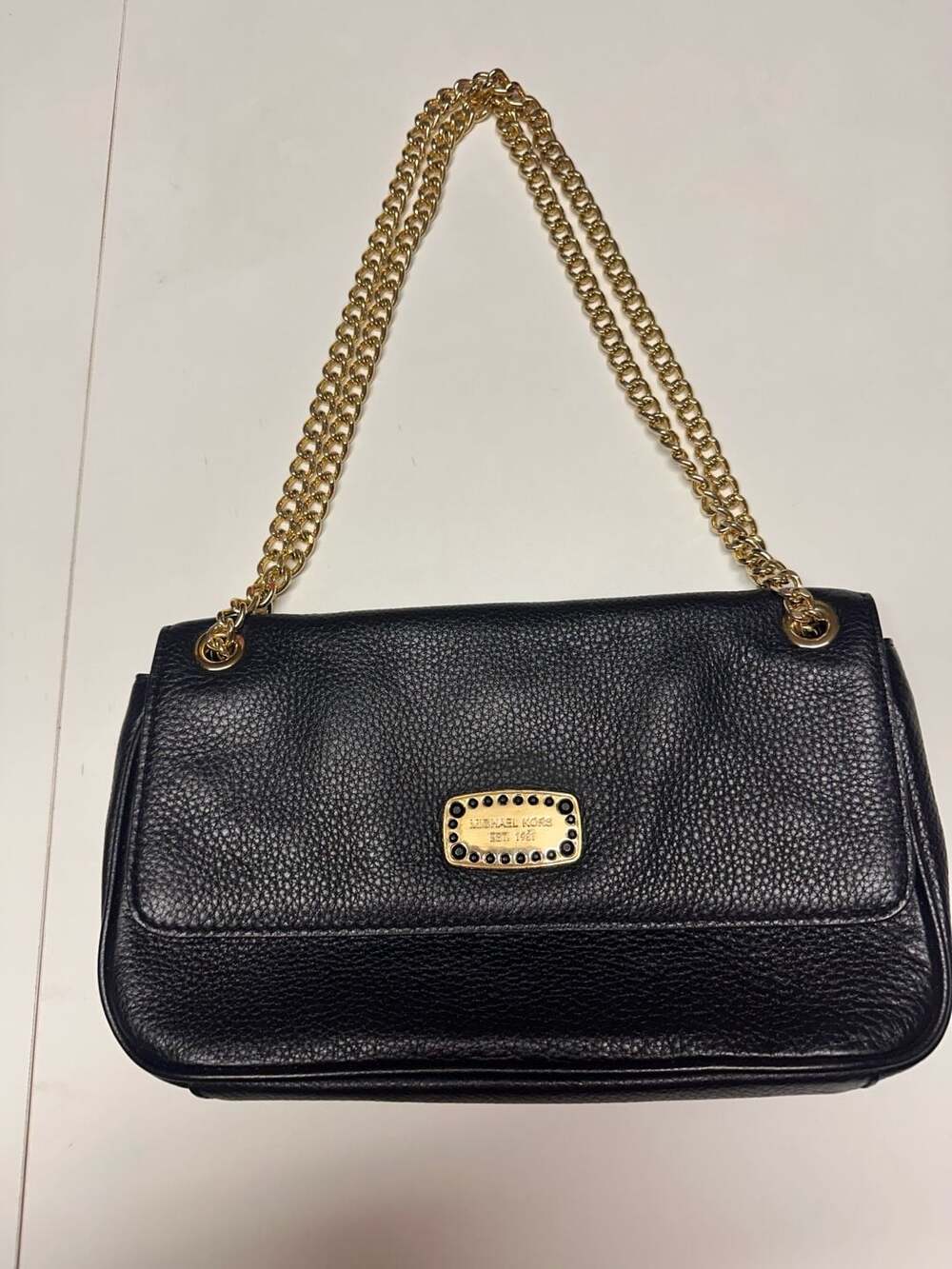 Michael Kors Black Pebbled Leather Gold Chain Strap Shoulder Flap Bag